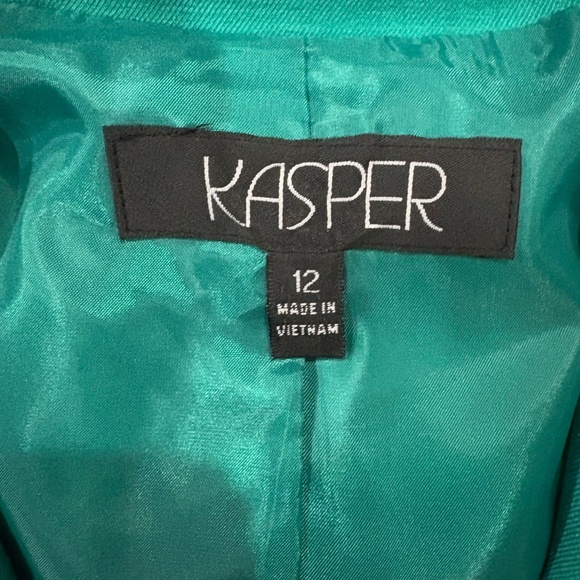 Kasper 2pc Green Blazer Jacket with Matching Pullover Sleeveless Floral Blouse - Picture 7 of 16